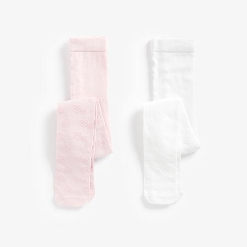 Mothercare Girls Tights -Pack Of 2-White
