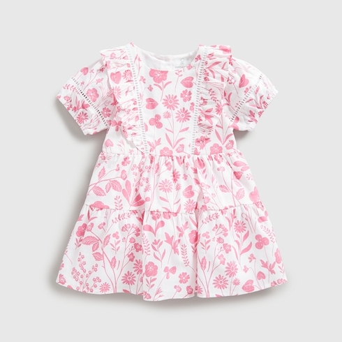 Mothercare Floral Girls Half Sleeve Partywear Dress -White