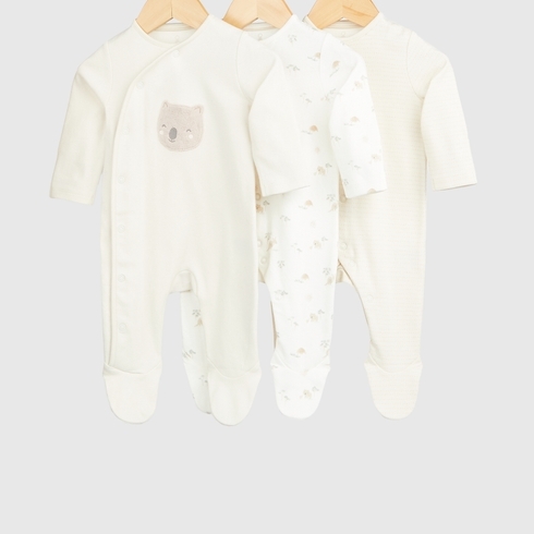 Mothercare Unisex Full Sleeve All In One My First Unisex Kangaroo And Friends-Pack Of 3-Cream