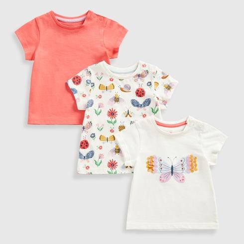 Mothercare Girls Half Sleeve Round Neck Tee Natures Playground-Pack Of 3-Pink