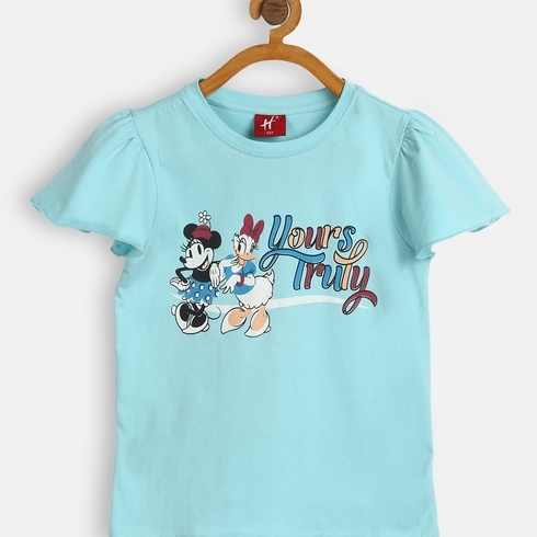 Girls Half Sleeve T-Shirts Disney Chest Print-Mint