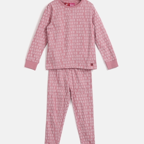Girls Full Sleeve Pyjama Sets Barbie Aop-Pink
