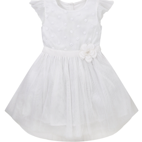 Girls Corsage Dress With Train - White