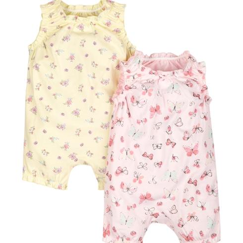 Girls Butterfly And Floral Rompers - Pack Of 2 - Multicolor