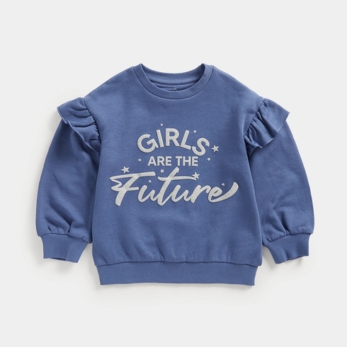 Mothercare Girls Full Sleeves Slogan Sweatshirt -Blue