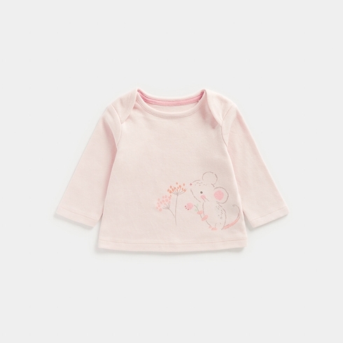 Mothercare Little Mouse Girls Full Sleeves Round Neck Tee -Pink