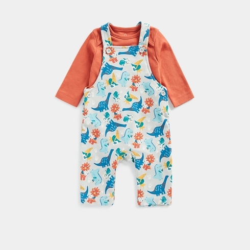 Mothercare Boys Dino Full Sleeves Dungaree Set -Red