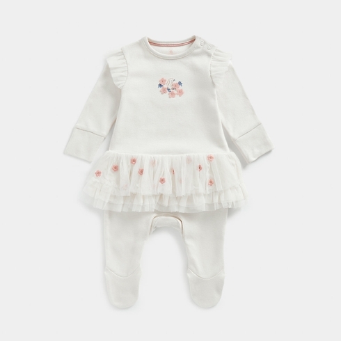 Mothercare Girls Full Sleeves Tutu All In One -Cream