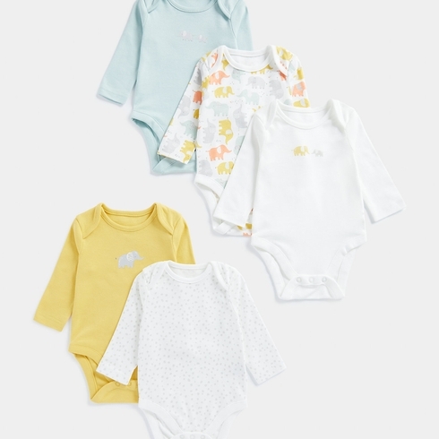Mothercare Full Sleeves Bodysuit -Pack Of 5 -Yellow