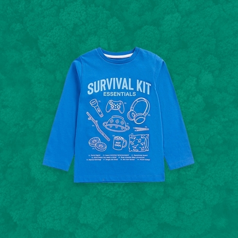 Boys Full Sleeves T Shirts Khadi Print-Blue