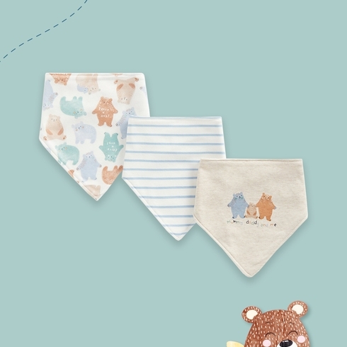Boys Bibs Bear Design-Pack of 3-Multicolor