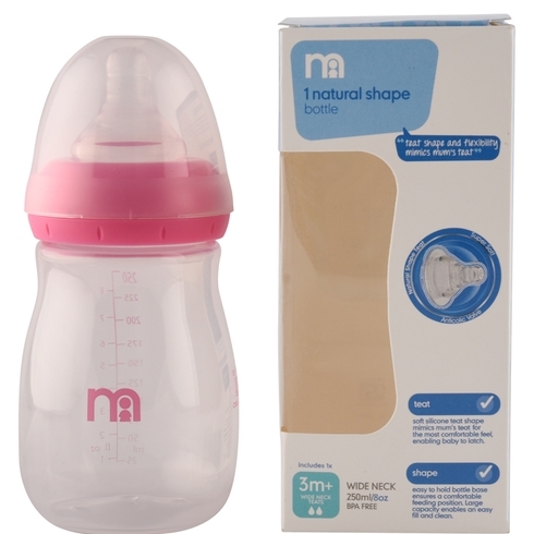 Mothercare wide neck baby feeding bottle pink Pack of 1 250ml
