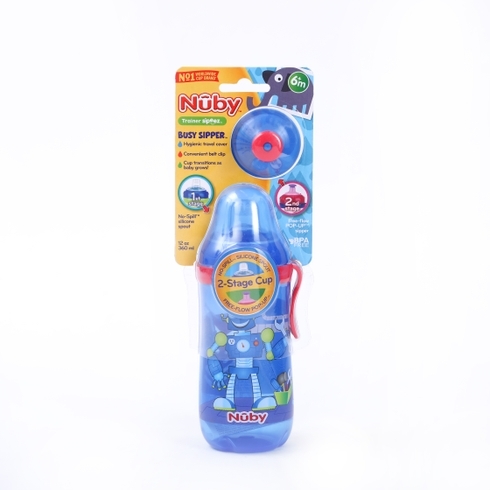 Nuby busy sipper w/silicon & pop up spout blue 360ml 