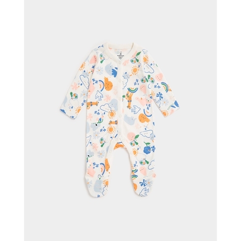 Girls Full Sleeves Sleepsuits All Over Print-Multicolor