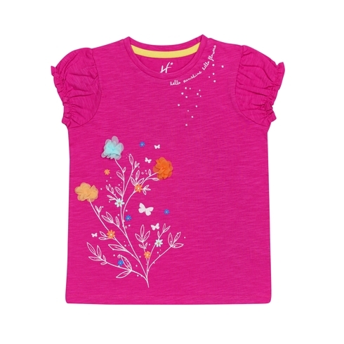 H By Hamleys Girls Short Sleeves Top Floral Print-Pink