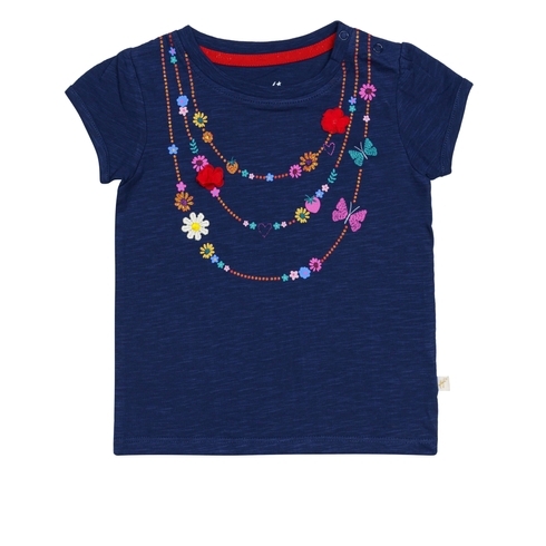 H By Hamleys Girls Short Sleeves T-Shirt Necklace Print-Navy
