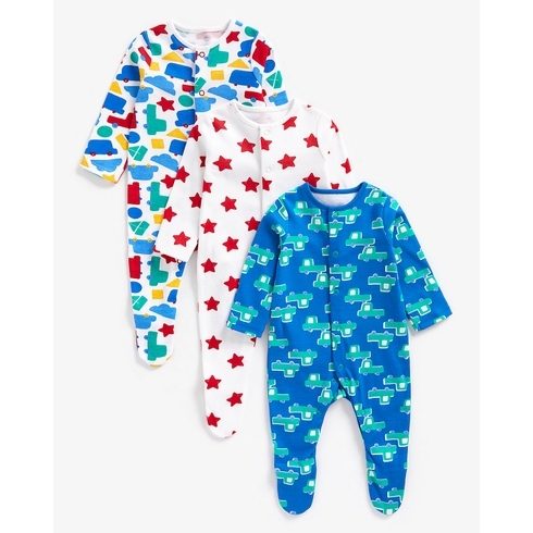Boys Full Sleeves Sleepsuit All Over Printed-Pack Of 3-Multicolor