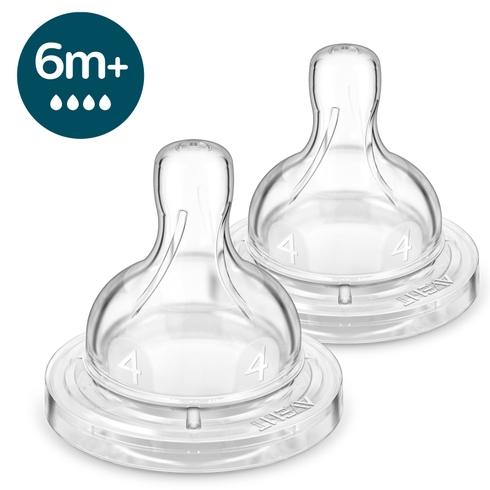 Avent Anti-colic Fast Flow 4 Holes Teat Translucent Pack Of 2