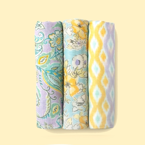 Fancy fluff delilah bamboo muslin swaddles multicolor pack of 3
