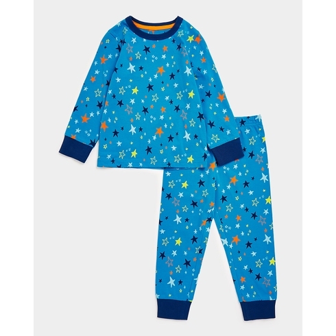 Boys Full Sleeves Pyjama Set Star All Over Print-Multicolor