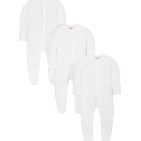 Unisex Full Sleeves Sleepsuit - Pack Of 3 - White