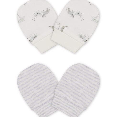 Unisex Mitts Stripe And Animal Print - Pack Of 2 - White Grey