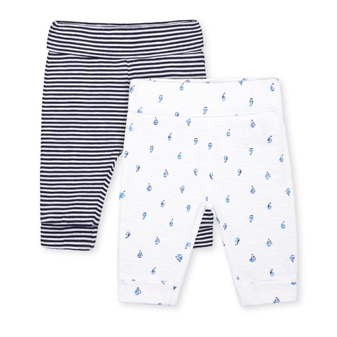 Boys Joggers Striped And Boat Print - Pack Of 2 - Navy