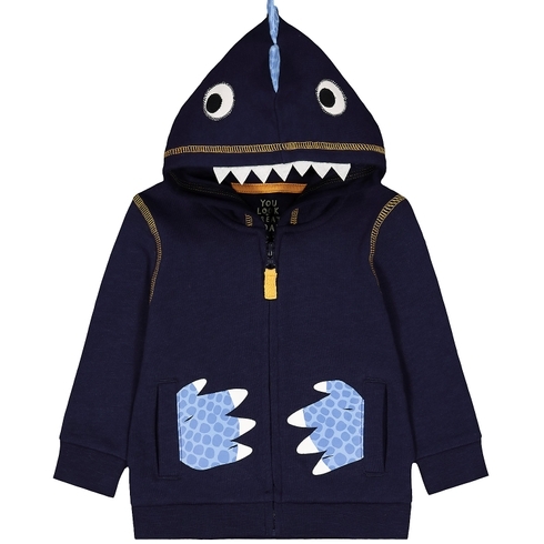Boys Full Sleeves Hooded Sweatshirt 3D Dino Spikes - Navy