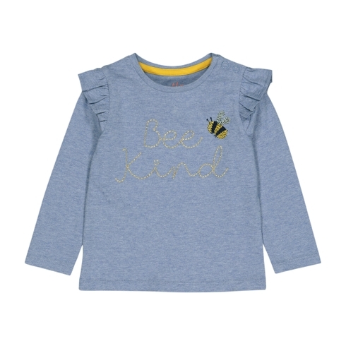 Girls Full Sleeves T-Shirt Bee Embroidery - Blue