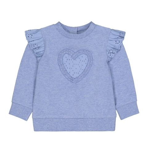Girls Full Sleeves Sweatshirt Heart Patchwork - Blue