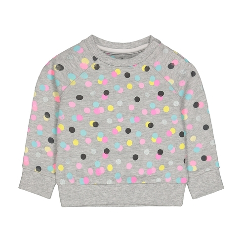 Girls Full Sleeves Sweatshirt Polka Dot Print - Grey
