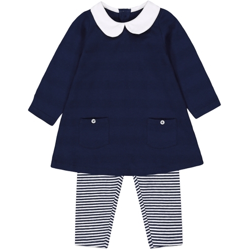 Navy Tunic And Striped Leggings Set