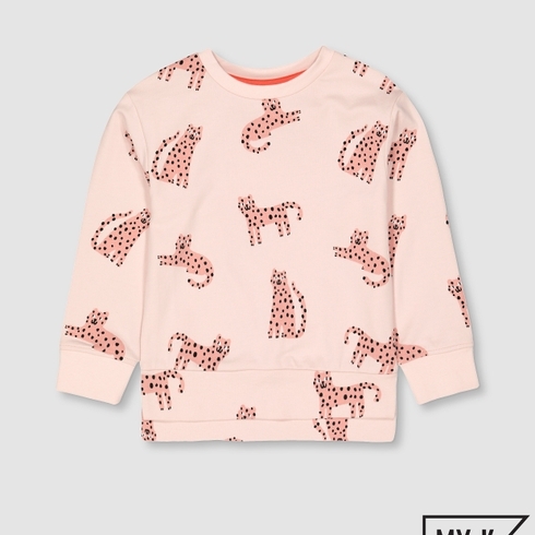 Girls Full Sleeves Sweatshirt Leopard Print - Pink