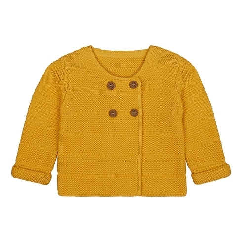 Girls Full Sleeves Cardigan Turned-Up Cuffs - Yellow