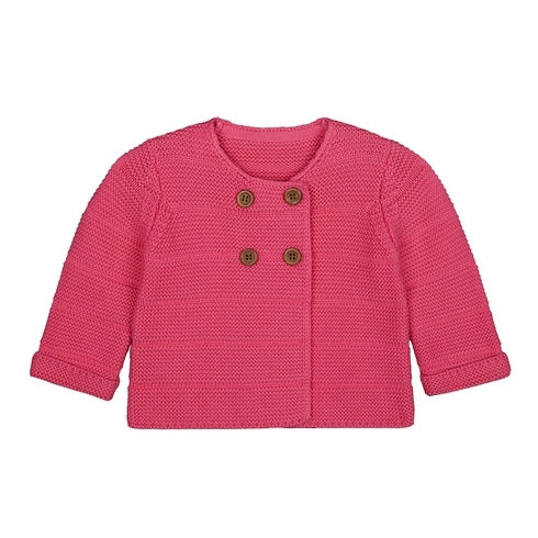 Girls Full Sleeves Cardigan Turned-Up Cuffs - Pink