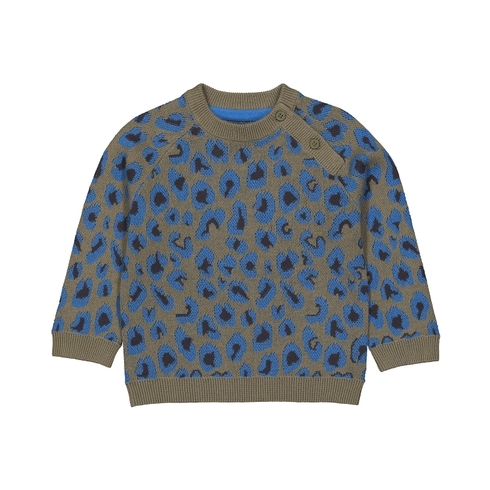 Boys Full Sleeves Sweater Leopard Print - Khaki