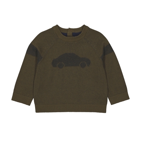 Boys Full Sleeves Sweater Car Pattern - Khaki