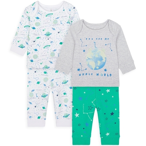 Boys Full Sleeves Pyjama Set Space Print - Pack Of 2 - Multicolor