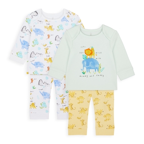 Boys Full Sleeves Pyjama Set Animal Print - Pack Of 2 - White