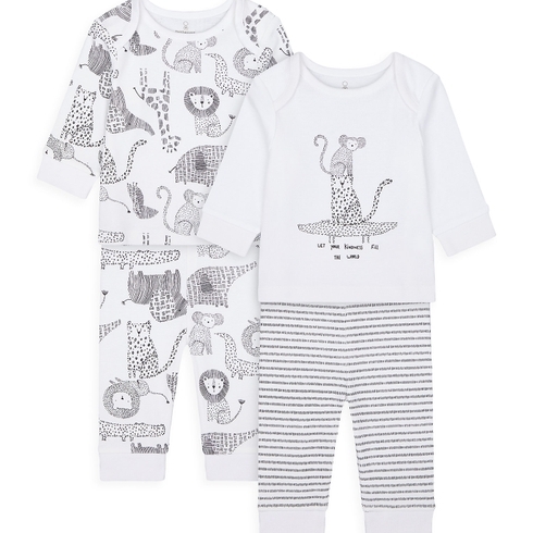 Unisex Full Sleeves Pyjama Set Animal Print - Pack Of 2 - White