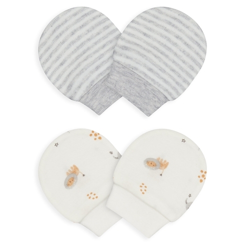 Unisex Mitts Striped And Printed - Pack Of 2 - Grey White