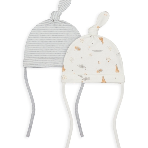 Unisex Hat Striped And Printed - Pack Of 2 - Grey White