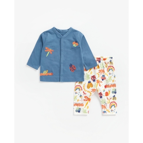 Boys Full Sleeves Pyjama Set Bug Print - Blue
