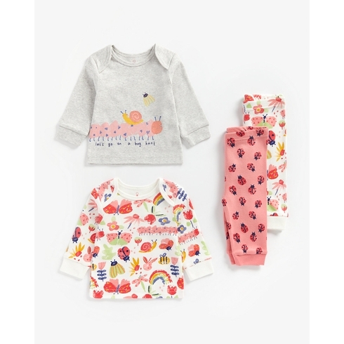 Girls Full Sleeves Pyjama Set Bug Print - Pack Of 2 - Multicolor