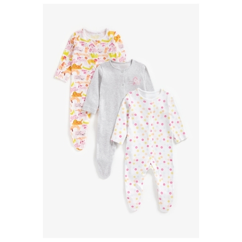 Girls Full Sleeves Sleepsuit Dog And Spot Print - Pack Of 3 - Multicolor