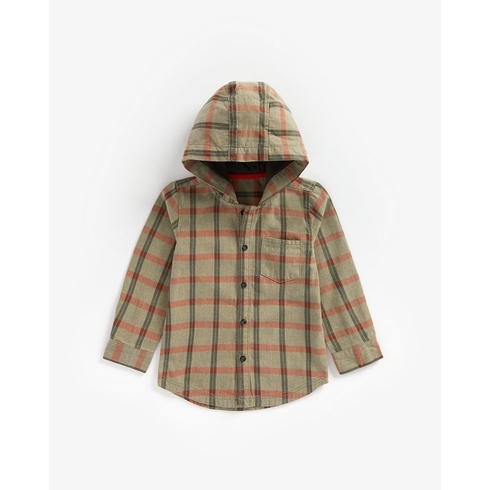 Boys Full Sleeves Check Shirt With Hood - Multicolor
