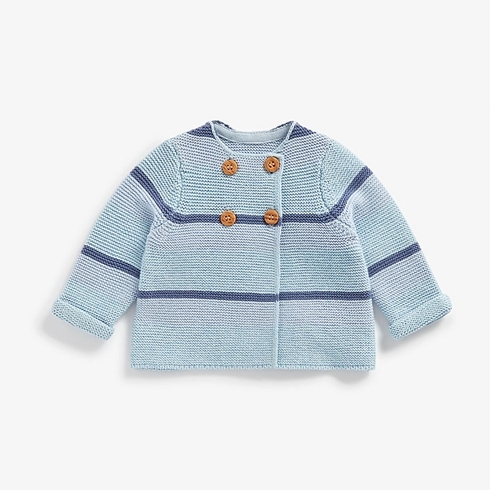 Boys Full Sleeves Striped Cardigan With Button Fastening - Blue