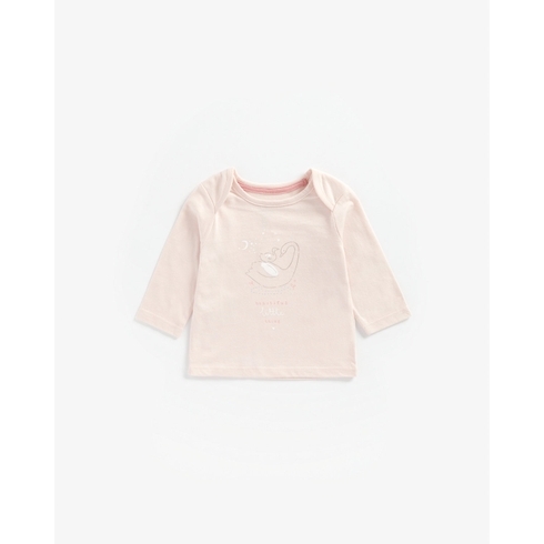Girls Full Sleeves T-Shirt Swan Print - Pink
