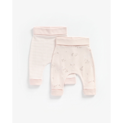 Girls Joggers Striped And Swan Print - Pack Of 2 - Pink