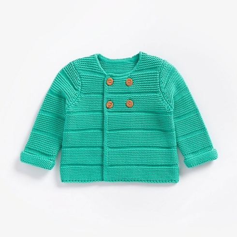 Boys Full Sleeves Cardigan With Button Fastening - Green